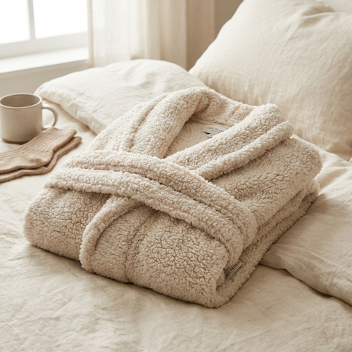 Restoryhq Plush Sherpa Robe — close-up of cloud-soft sherpa texture detail